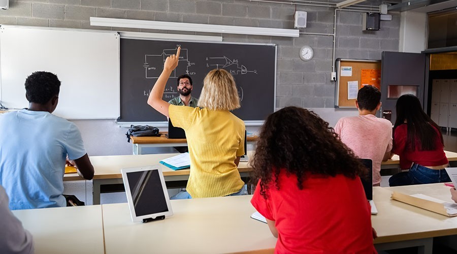 Students in a science classroom