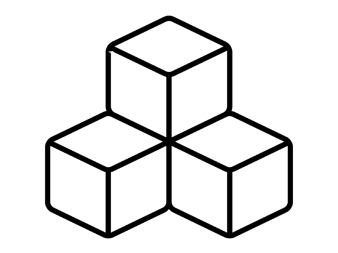 Black outline of three cubes connected.
