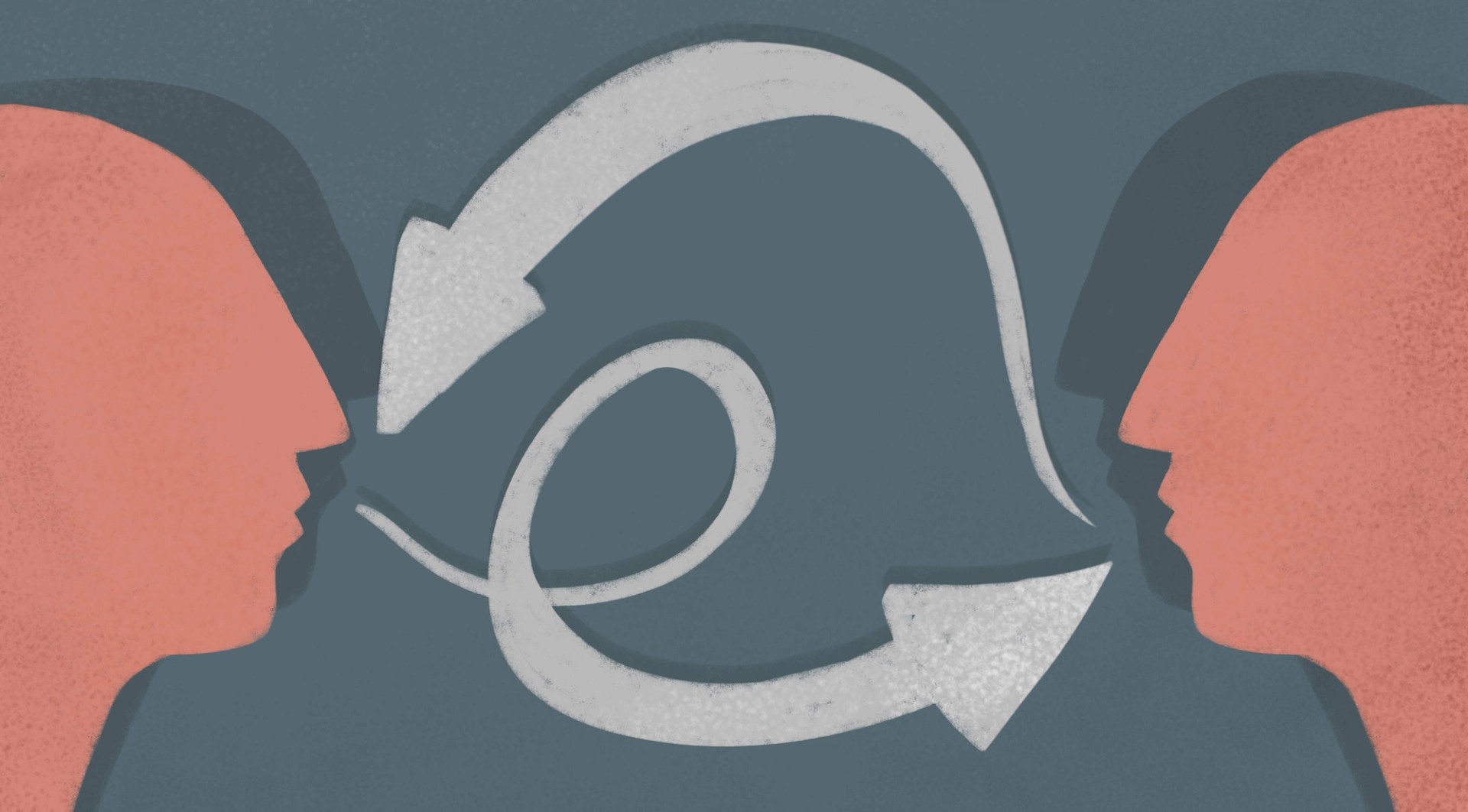 graphic showing two faces communicating