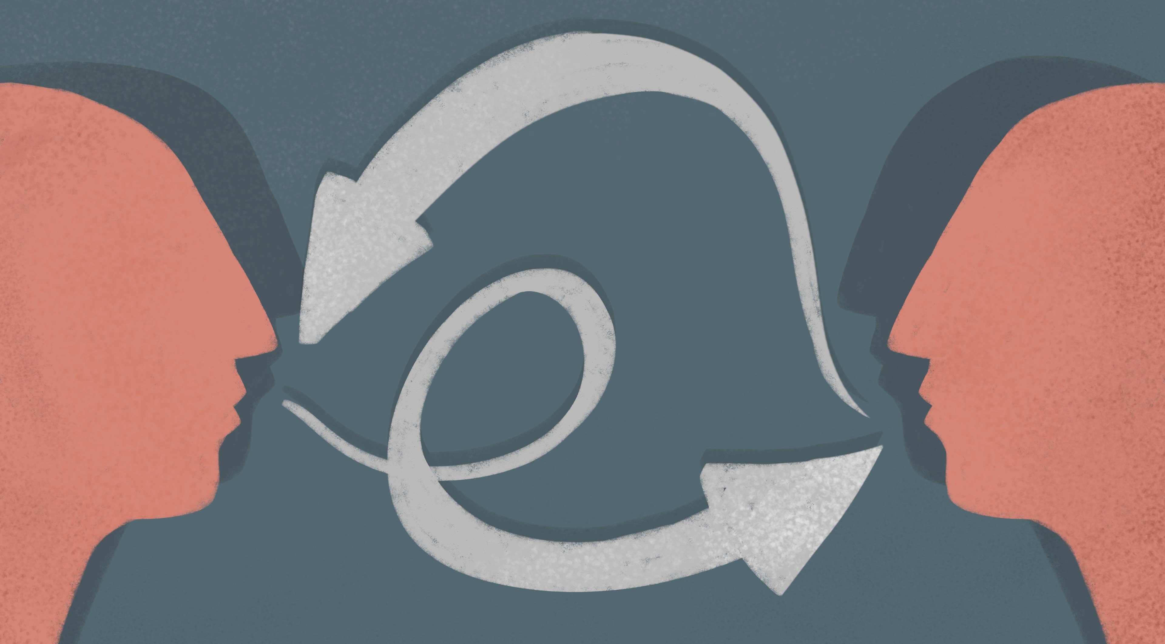 graphic showing two faces communicating